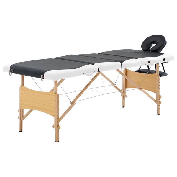 vidaXL Table de massage pliable 4 zones Bois Noir et blanc