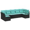 vidaXL Ensemble de canap&eacute; de jardin 7 pcs Noir et turquoise polyrotin
