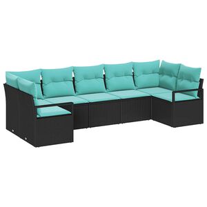 vidaXL Ensemble de canap&eacute; de jardin 7 pcs Noir et turquoise polyrotin