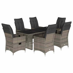 vidaXL Ensemble &agrave; manger de jardin et coussins 7 pcs gris rotin
