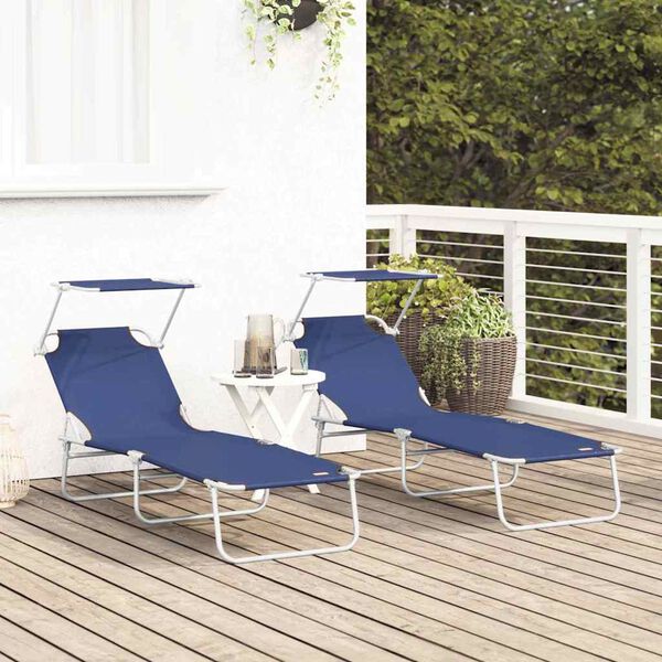 vidaXL Chaise longue pliable avec auvent acier et tissu bleu