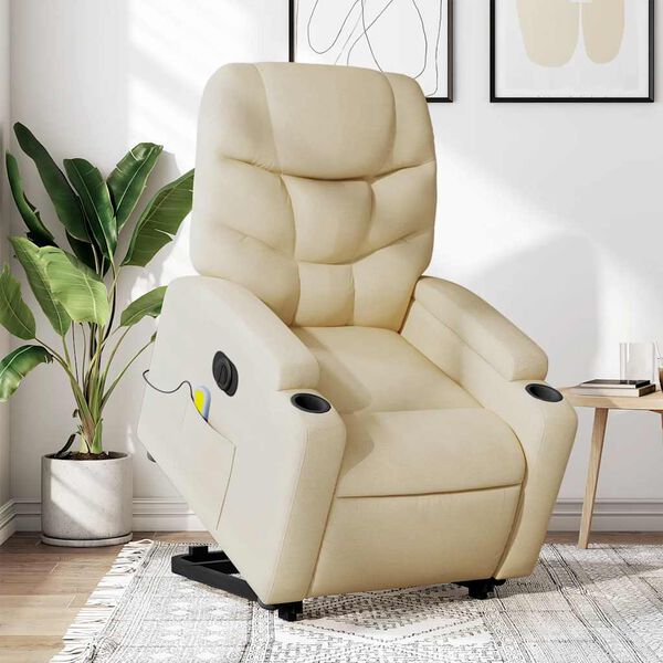 vidaXL Fauteuil inclinable de massage électrique crème tissu