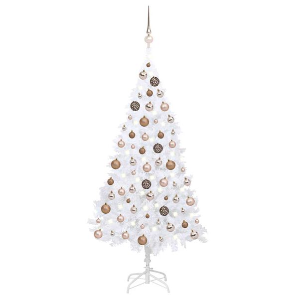 vidaXL Arbre de Noël artificiel pré-éclairé et boules blanc 120 cm PVC