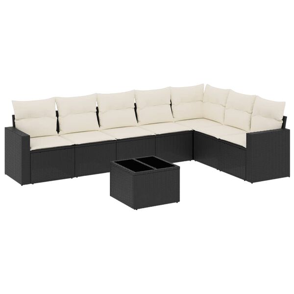 vidaXL Salon de jardin 8 pcs avec coussins noir r&eacute;sine tress&eacute;e