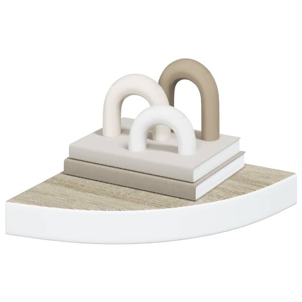 vidaXL &Eacute;tag&egrave;re d'angle murale Ch&ecirc;ne et blanc 25x25x3,8 cm MDF
