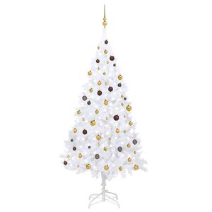 vidaXL Arbre de No&euml;l artificiel pr&eacute;-&eacute;clair&eacute; et boules blanc 240 cm