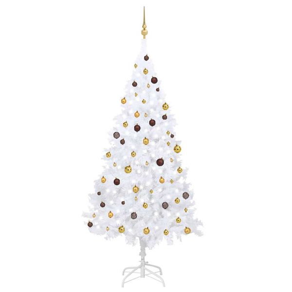 vidaXL Arbre de No&euml;l artificiel pr&eacute;-&eacute;clair&eacute; et boules blanc 240 cm