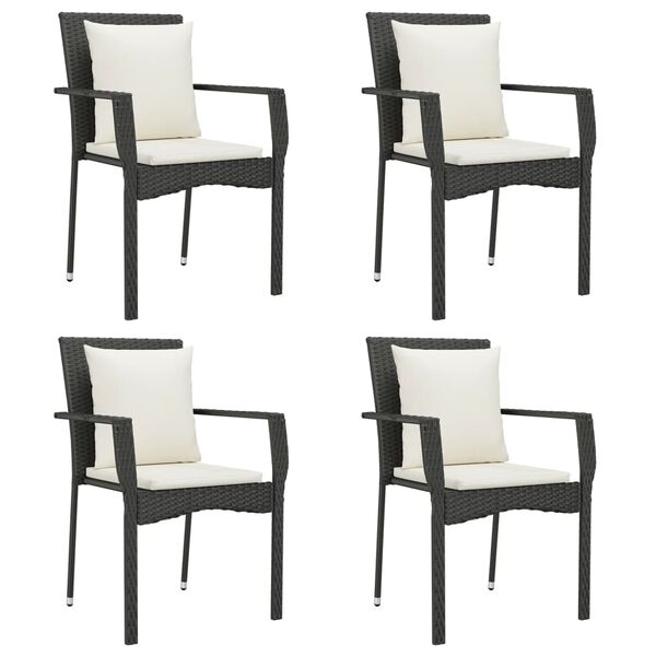 vidaXL Chaises de jardin lot de 4 avec coussins R&eacute;sine tress&eacute;e Noir