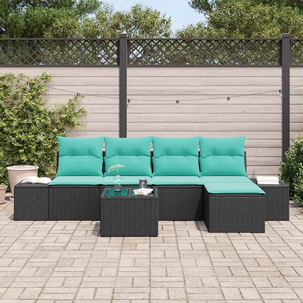 vidaXL Ensemble de canap&eacute; de jardin 5 pcs Noir et turquoise polyrotin