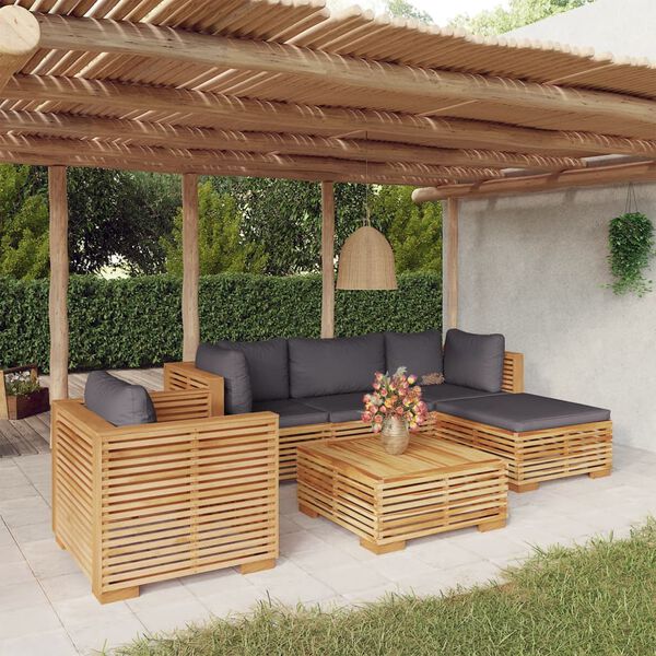 vidaXL Salon de jardin 6 pcs avec coussins Bois de teck solide