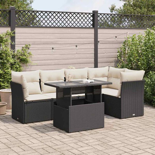 vidaXL Salon de jardin 6 pcs avec coussins noir r&eacute;sine tress&eacute;e