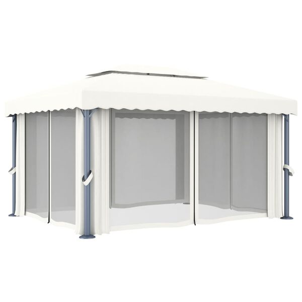 vidaXL Tonnelle avec rideau 4x3 m Blanc cr&egrave;me Aluminium