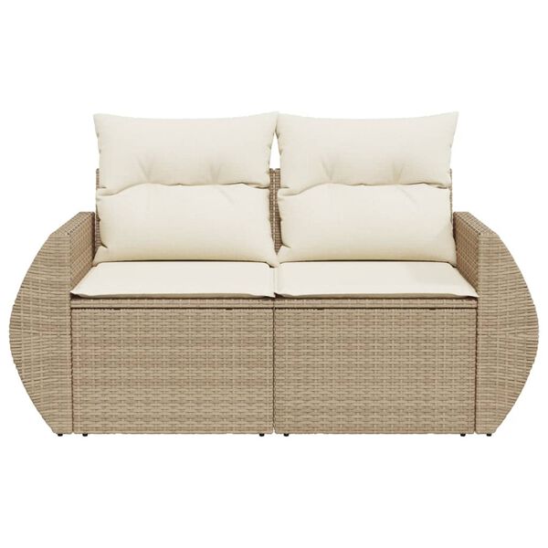 vidaXL Canap&eacute; de jardin avec coussins 2 places beige r&eacute;sine tress&eacute;e