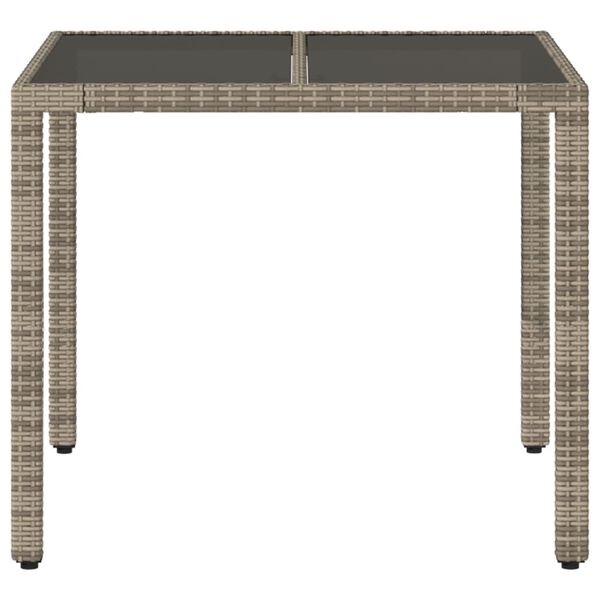 vidaXL Table de jardin dessus en verre Gris 90x90x75 cm R&eacute;sine tress&eacute;e