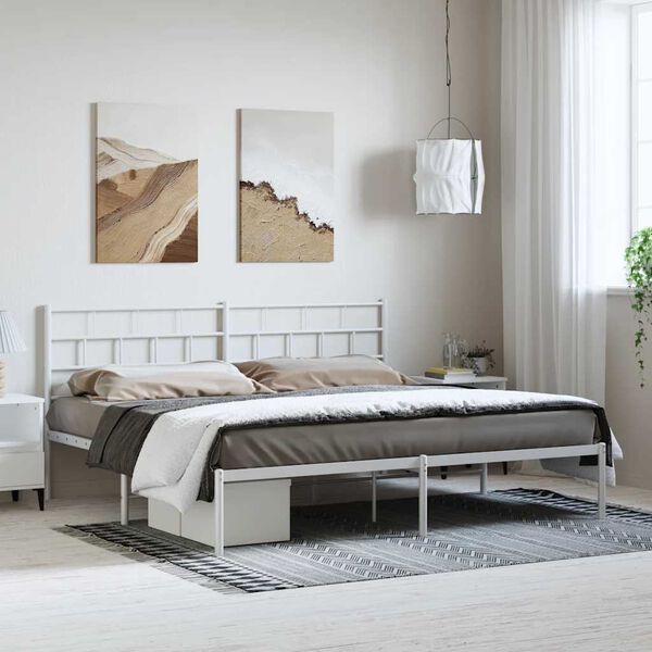 vidaXL Cadre de lit m&eacute;tal sans matelas et t&ecirc;te de lit blanc 193x203 cm