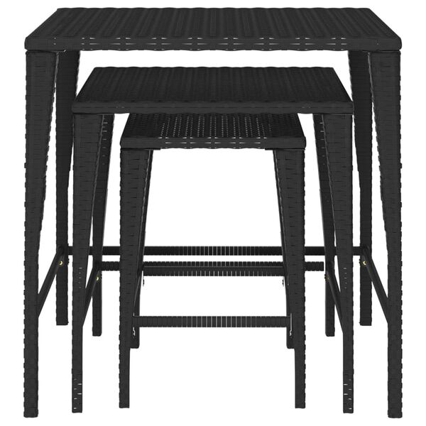 vidaXL Tables gigognes 3 pcs noir r&eacute;sine tress&eacute;e