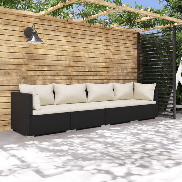 vidaXL Salon de jardin 4 pcs avec coussins R&eacute;sine tress&eacute;e Noir