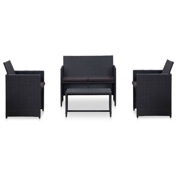vidaXL Salon de jardin 4 pcs avec coussins Résine tressée Noir