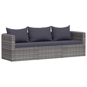 vidaXL Meuble de jardin 3 pcs avec coussins Gris Résine tressée