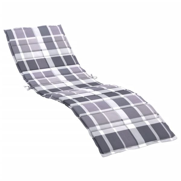 vidaXL Coussin de chaise longue motif &agrave; carreaux gris 200x60x3 cm