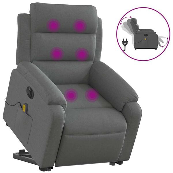 vidaXL Fauteuil inclinable de massage électrique gris foncé tissu