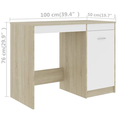 vidaXL Bureau Blanc et chêne sonoma 100x50x76 cm Aggloméré