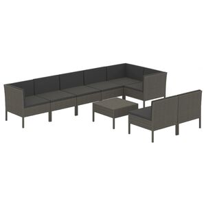 vidaXL Salon de jardin 9 pcs avec coussins R&eacute;sine tress&eacute;e Gris