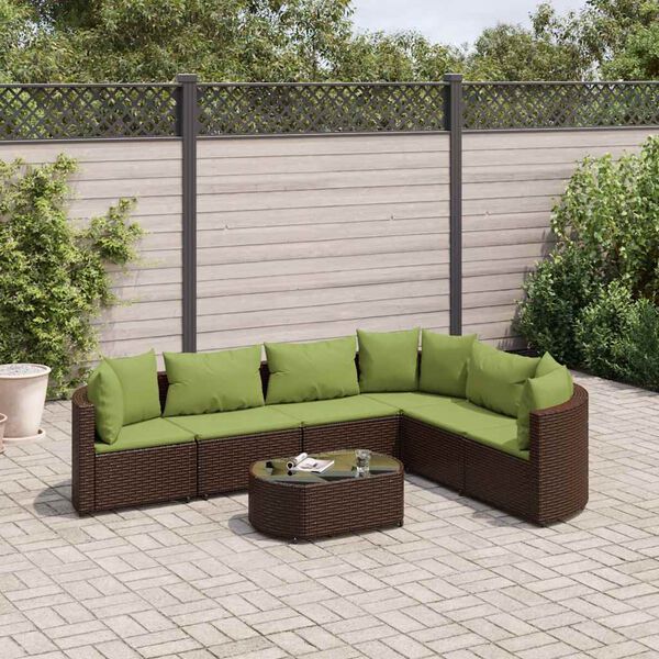 vidaXL Salon de jardin avec coussins 7 pcs marron r&eacute;sine tress&eacute;e