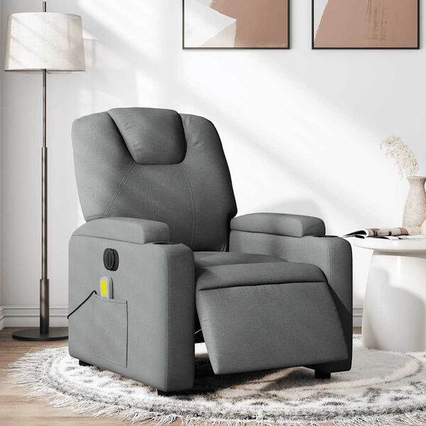 vidaXL Fauteuil inclinable de massage &eacute;lectrique gris fonc&eacute; tissu