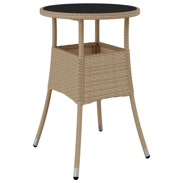 vidaXL Table de jardin &Oslash;60x75 cm Verre tremp&eacute;/r&eacute;sine tress&eacute;e Beige