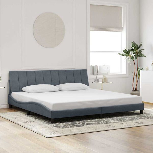 vidaXL Cadre de lit sans matelas Hanko gris fonc&eacute; 193x203 cm velours