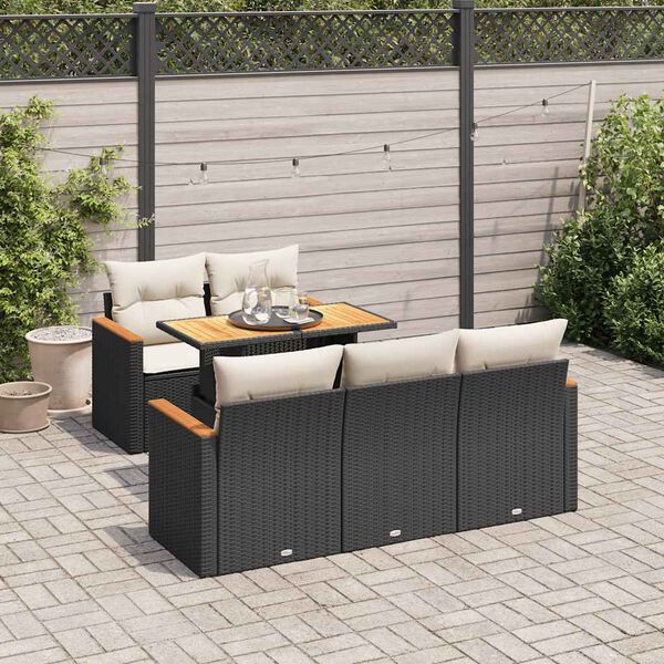 vidaXL Salon de jardin 6 pcs avec coussins noir r&eacute;sine tress&eacute;e acacia