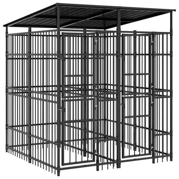 vidaXL Chenil d'ext&eacute;rieur avec toit pour chiens Acier 3,69 m&sup2;