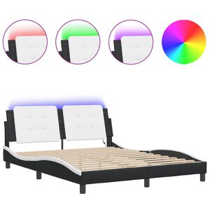 vidaXL Cadre de lit avec LED sans matelas Zadar noir blanc 152x203 cm