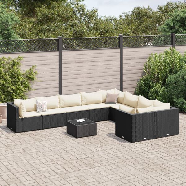 vidaXL Salon de jardin 10 pcs avec coussins noir r&eacute;sine tress&eacute;e