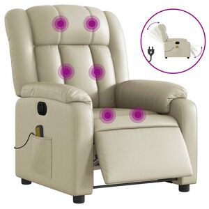 vidaXL Fauteuil inclinable de massage &eacute;lectrique cr&egrave;me similicuir