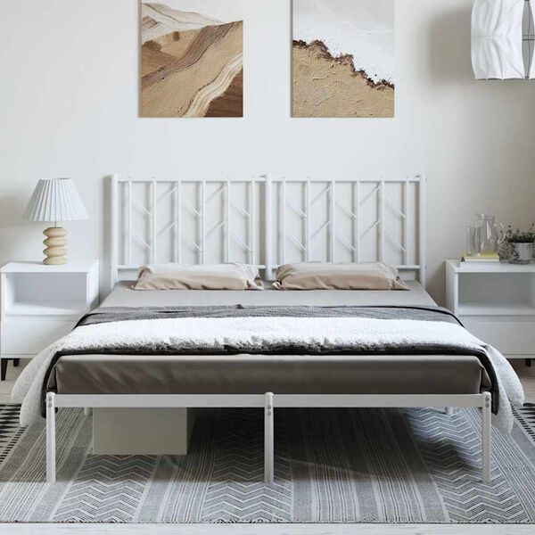 vidaXL Cadre de lit m&eacute;tal sans matelas et t&ecirc;te de lit blanc 150x200 cm