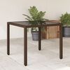 vidaXL Table de jardin avec dessus en verre marron r&eacute;sine tress&eacute;e