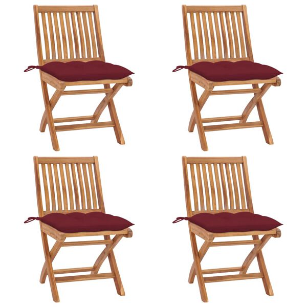 vidaXL Chaises pliables de jardin avec coussins lot de 4 Teck solide