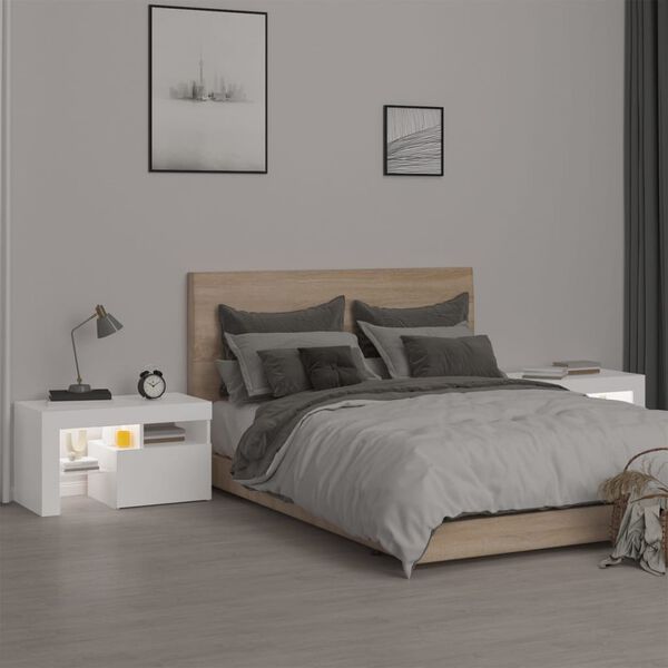 vidaXL Tables de chevet 2 pcs et lumières LED Blanc 70x36,5x40 cm