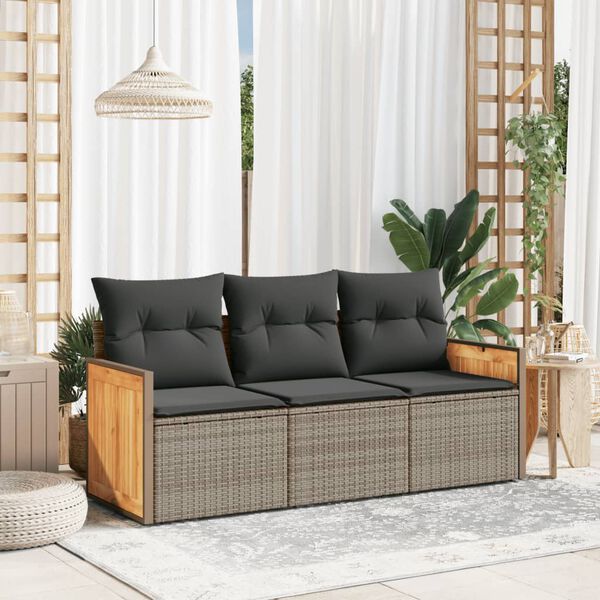 vidaXL Salon de jardin avec coussins 3 pcs gris r&eacute;sine tress&eacute;e