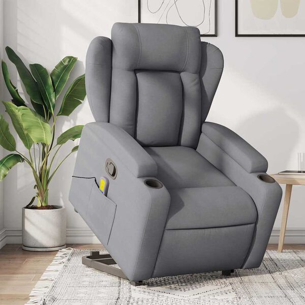 vidaXL Fauteuil inclinable de massage gris clair tissu