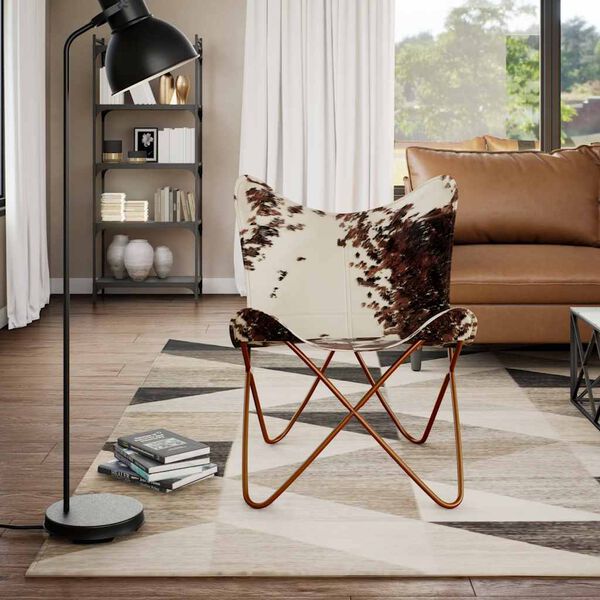 vidaXL Chaise papillon marron et blanc cuir de vache