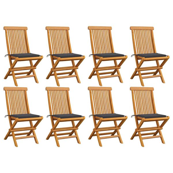 vidaXL Chaises de jardin avec coussins anthracite lot de 8 Teck massif