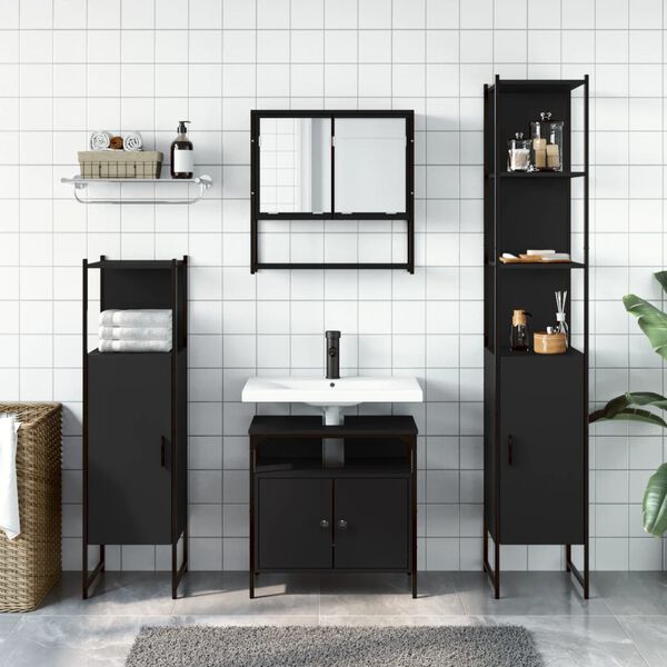 vidaXL Ensemble de meubles salle de bain 4 pcs noir bois d'ingénierie