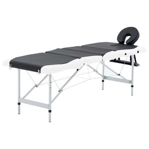 vidaXL Table de massage pliable 4 zones Aluminium Noir et blanc