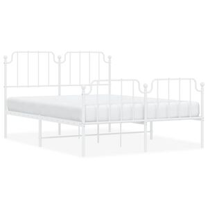 vidaXL Cadre de lit m&eacute;tal sans matelas et pied de lit blanc 135x190 cm