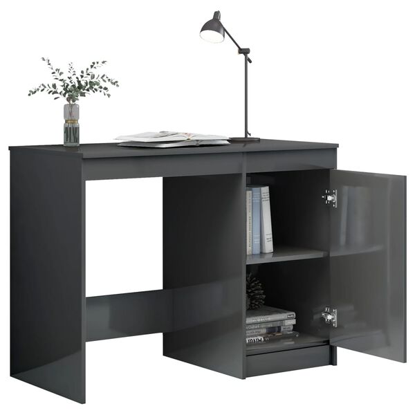vidaXL Bureau Gris brillant 100x50x76 cm Agglom&eacute;r&eacute;