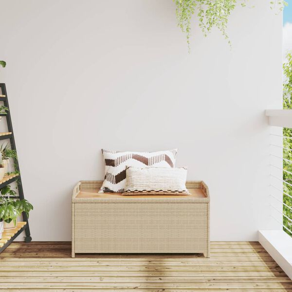 vidaXL Banc de rangement mélange beige résine tressée et bois d'acacia