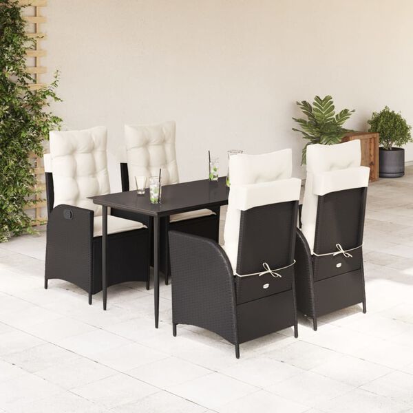 vidaXL Ensemble &agrave; manger de jardin coussins 5pcs Noir R&eacute;sine tress&eacute;e